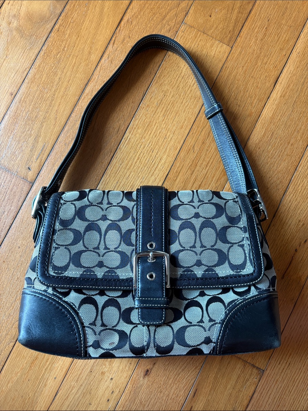 Coach Black and Gray Signature Pattern Shoulder Bag